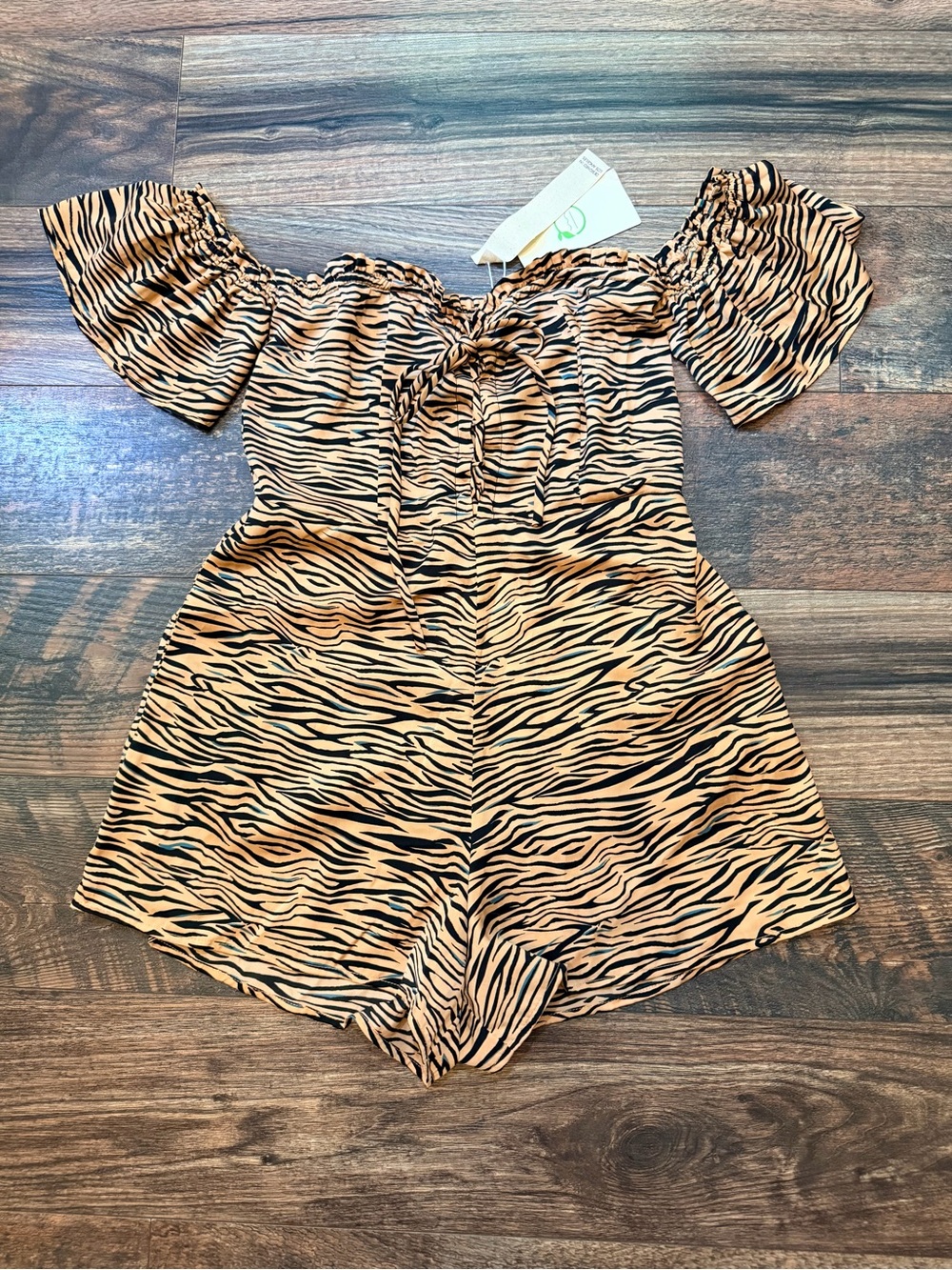 Saltwater Luxe lace up romper in Carmel zebra print size small